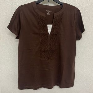 Brown lace V neck